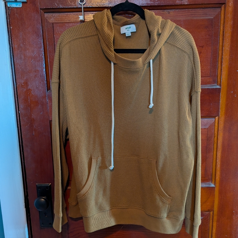 Aerie Oversized Camel Waffle Knit Hoodie